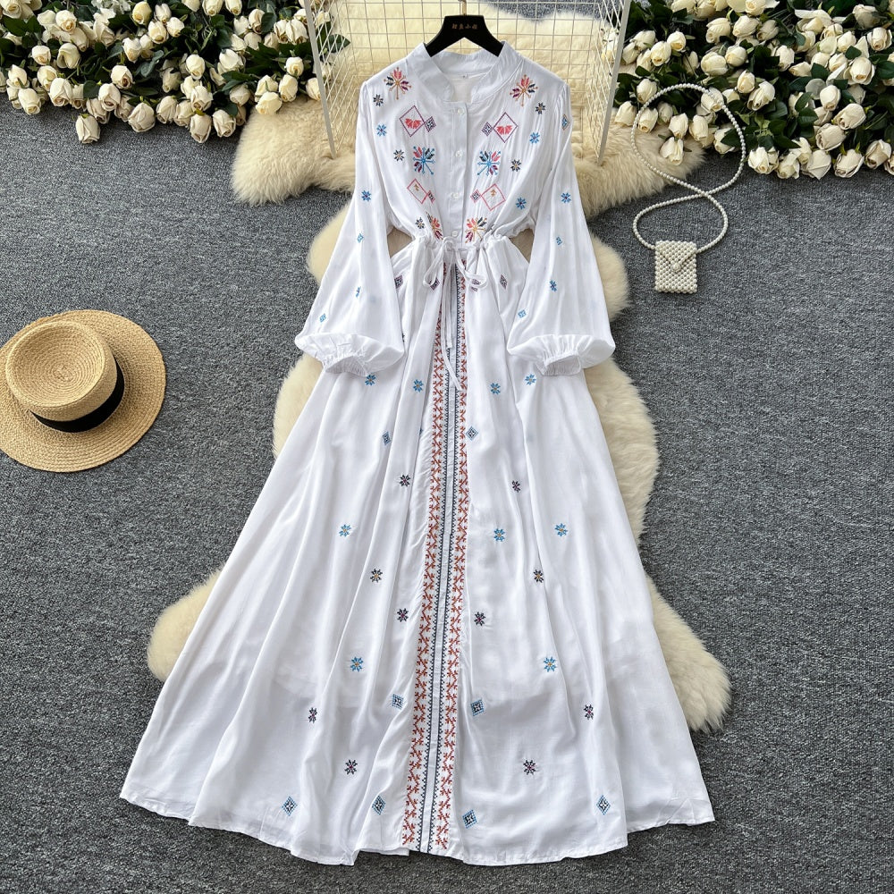 CM-DY041690 Women Trendy Bohemian Style Stand Collar Long Sleeve Maxi Dress (Available in 3 colors)