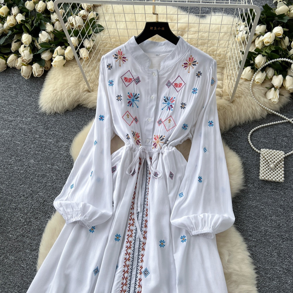 CM-DY041690 Women Trendy Bohemian Style Stand Collar Long Sleeve Maxi Dress (Available in 3 colors)