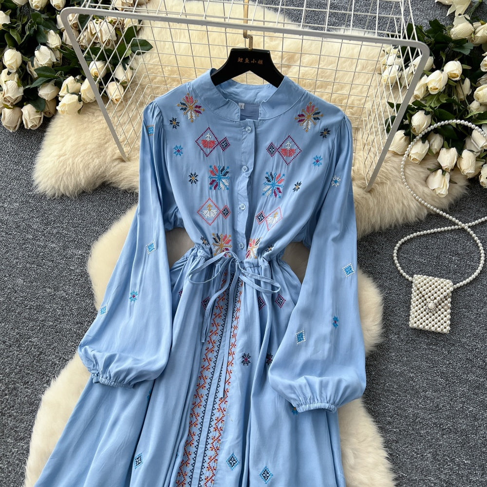 CM-DY041690 Women Trendy Bohemian Style Stand Collar Long Sleeve Maxi Dress (Available in 3 colors)