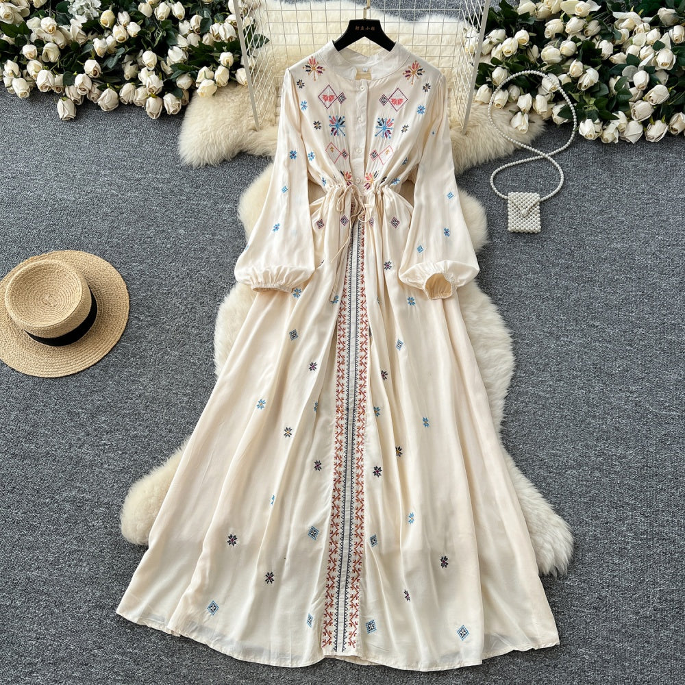 CM-DY041690 Women Trendy Bohemian Style Stand Collar Long Sleeve Maxi Dress (Available in 3 colors)