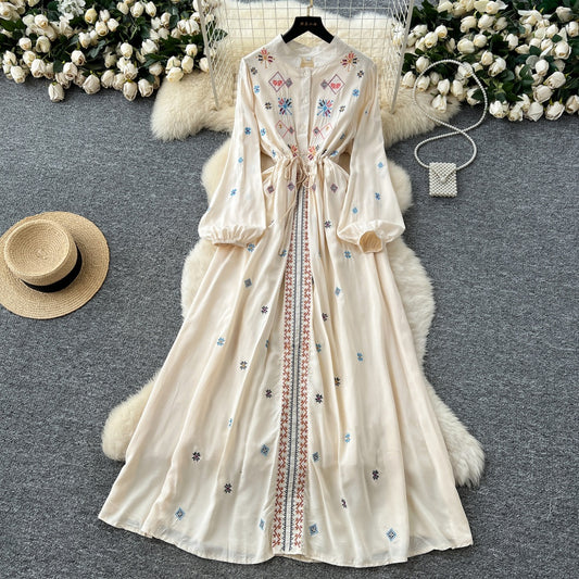 CM-DY041690 Women Trendy Bohemian Style Stand Collar Long Sleeve Maxi Dress (Available in 3 colors)