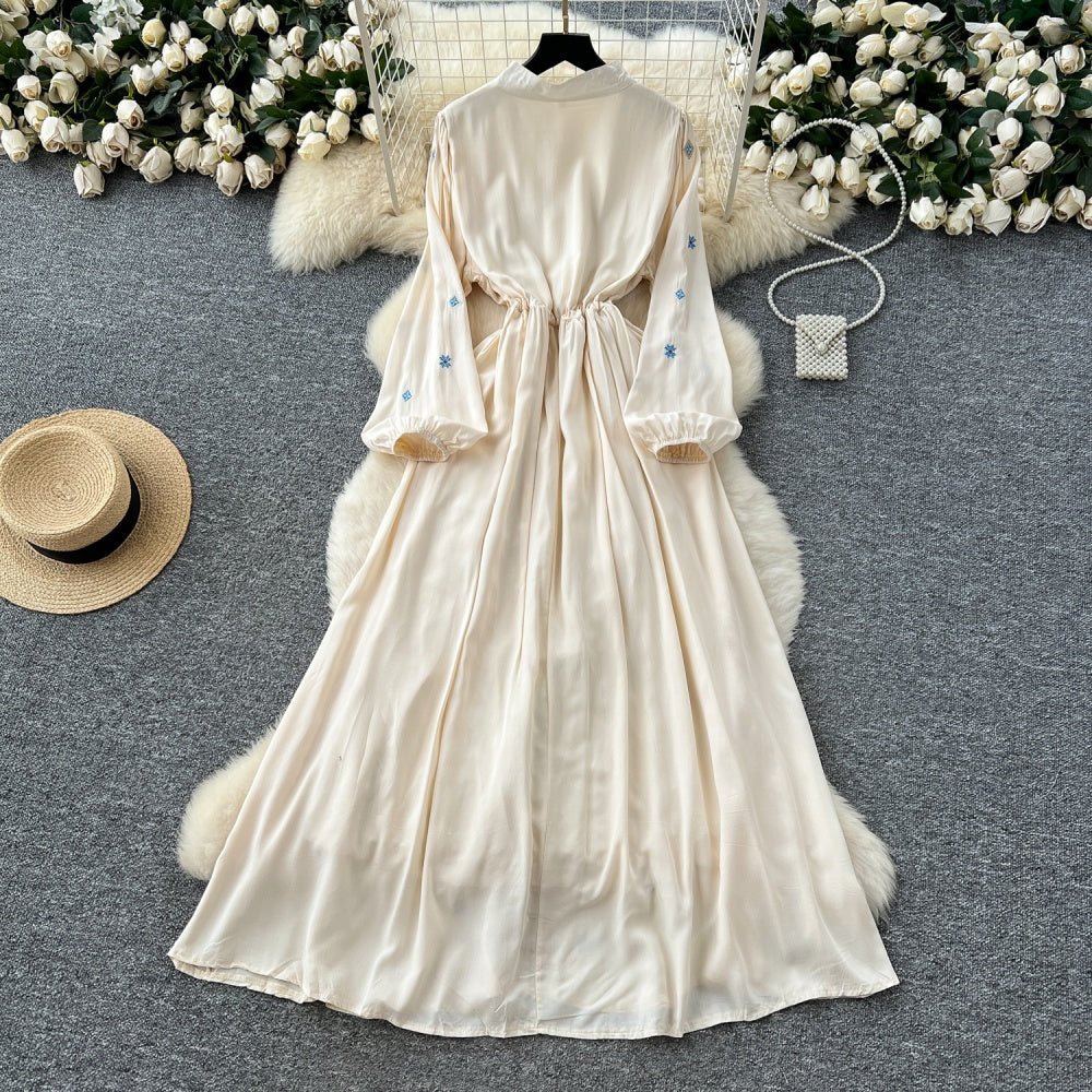 CM-DY041690 Women Trendy Bohemian Style Stand Collar Long Sleeve Maxi Dress (Available in 3 colors)
