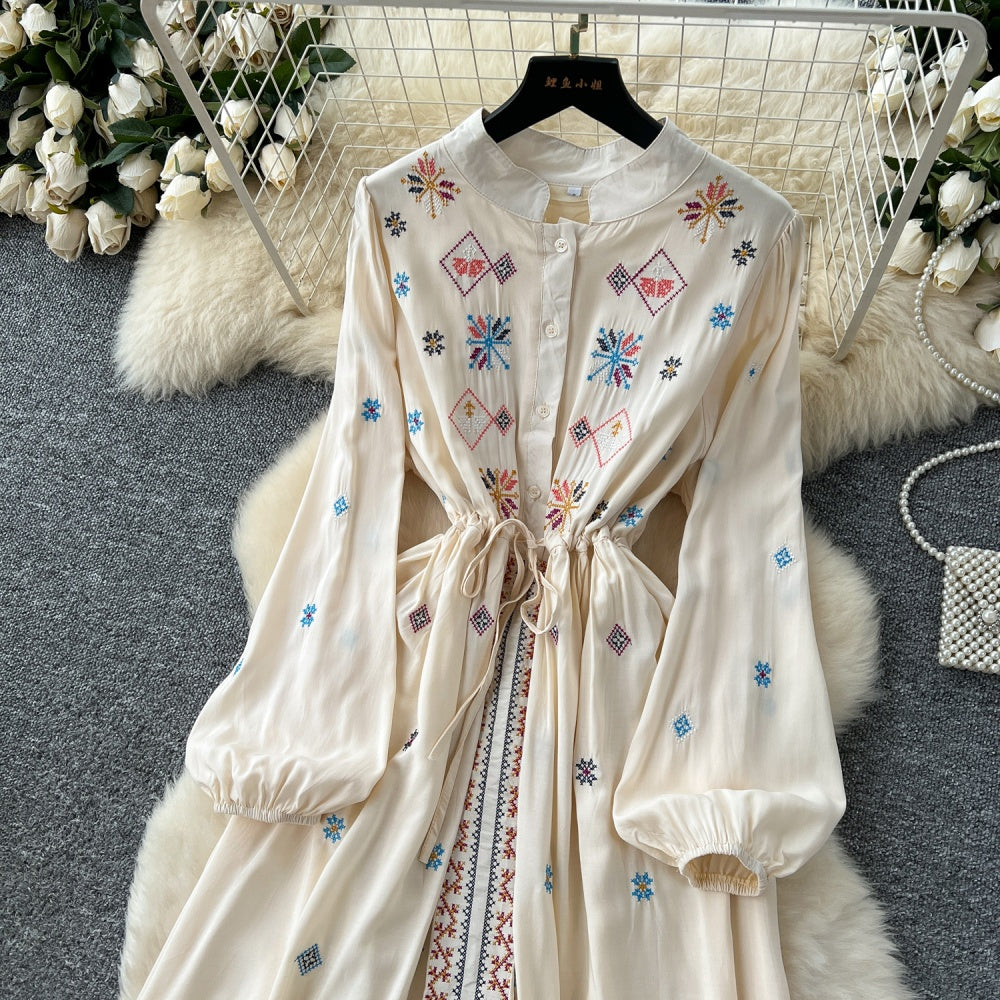 CM-DY041690 Women Trendy Bohemian Style Stand Collar Long Sleeve Maxi Dress (Available in 3 colors)