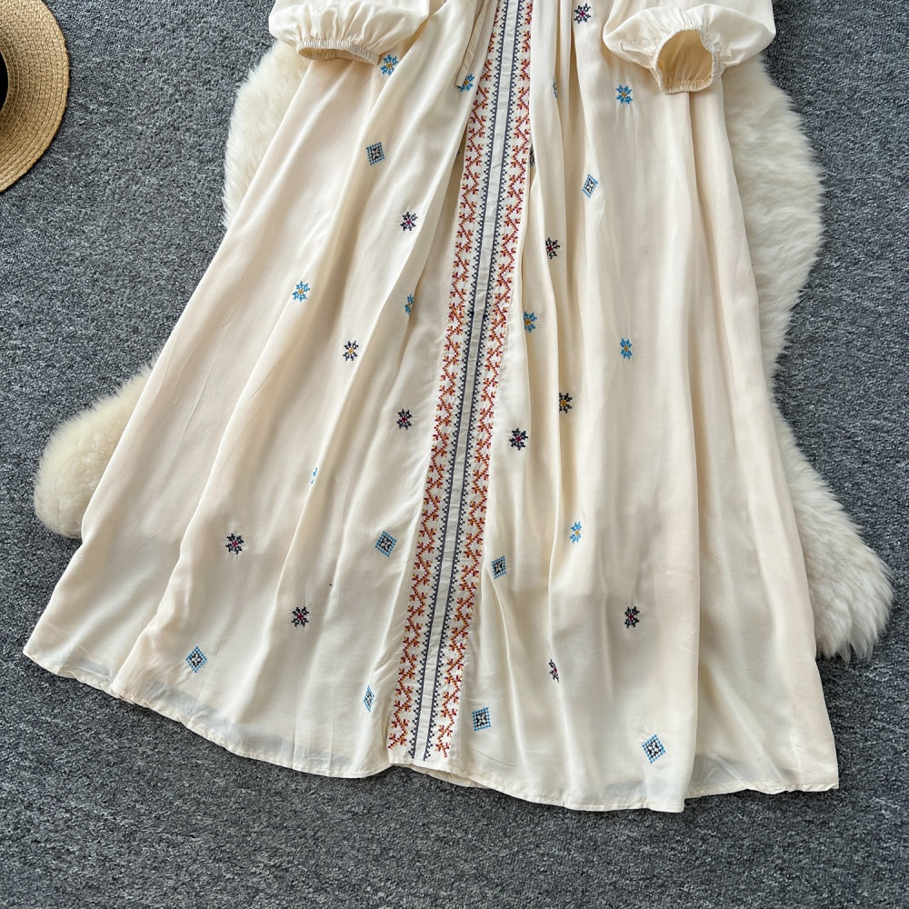 CM-DY041690 Women Trendy Bohemian Style Stand Collar Long Sleeve Maxi Dress (Available in 3 colors)