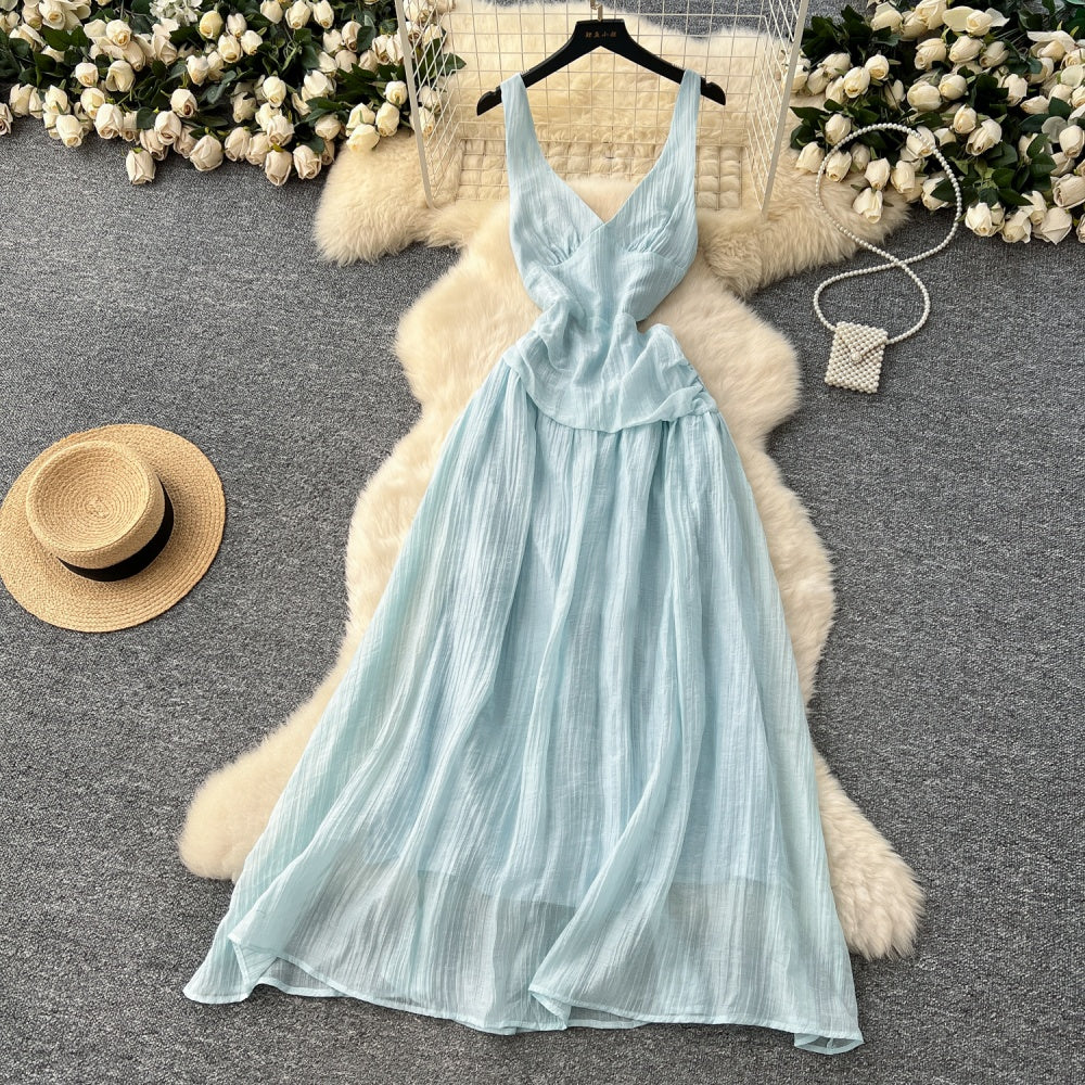 CM-DY041692 Women Elegant Seoul Style Halter Neckline Sleeveless High Waist Slim Dress (Available in 5 colors)