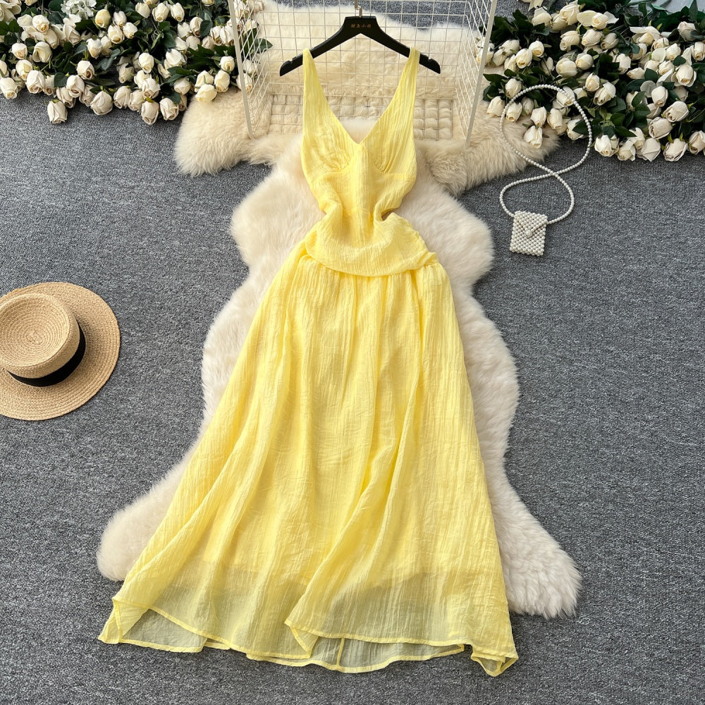 CM-DY041692 Women Elegant Seoul Style Halter Neckline Sleeveless High Waist Slim Dress (Available in 5 colors)