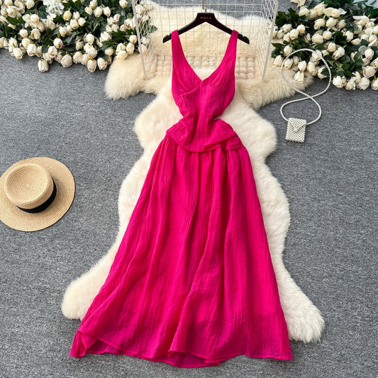 CM-DY041692 Women Elegant Seoul Style Halter Neckline Sleeveless High Waist Slim Dress (Available in 5 colors)