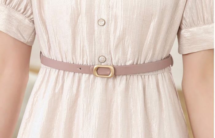 CM-DY042100 Women Casual Seoul Style V-Neck Short Sleeve A-Line Midi Dress - Light Pink