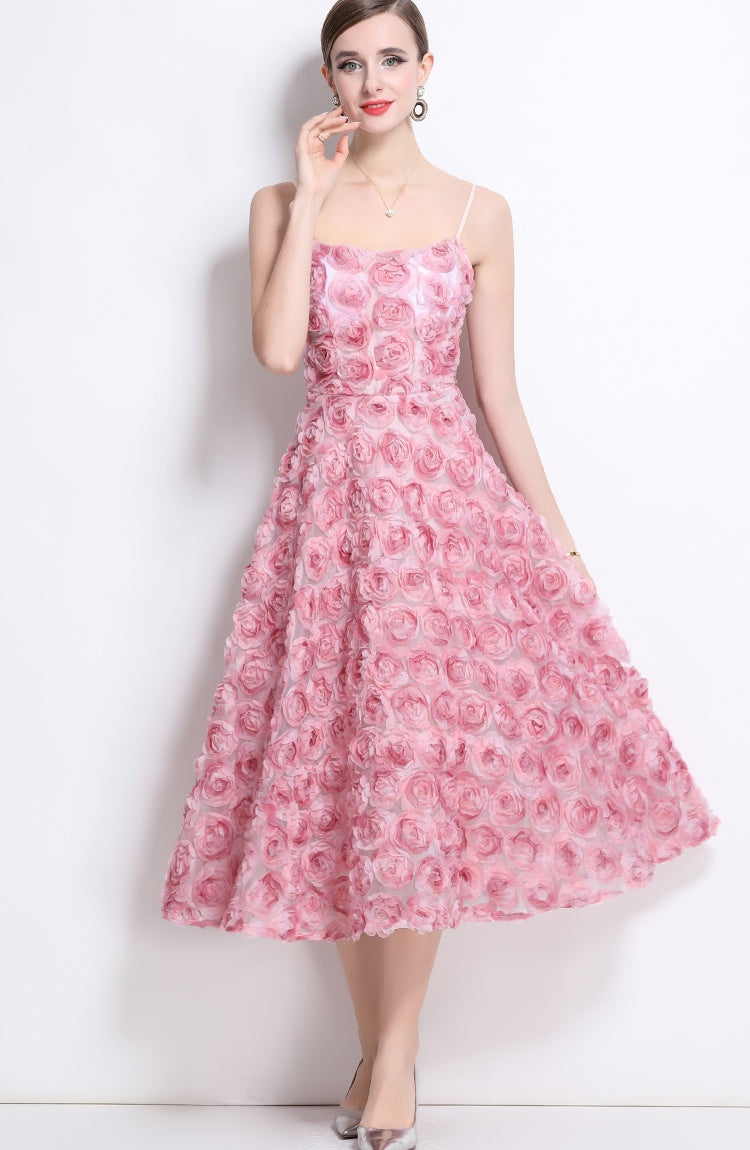 CM-DY042177 Women Elegant European Style Lace Strapless High Waist Mid-Length Dress - Pink