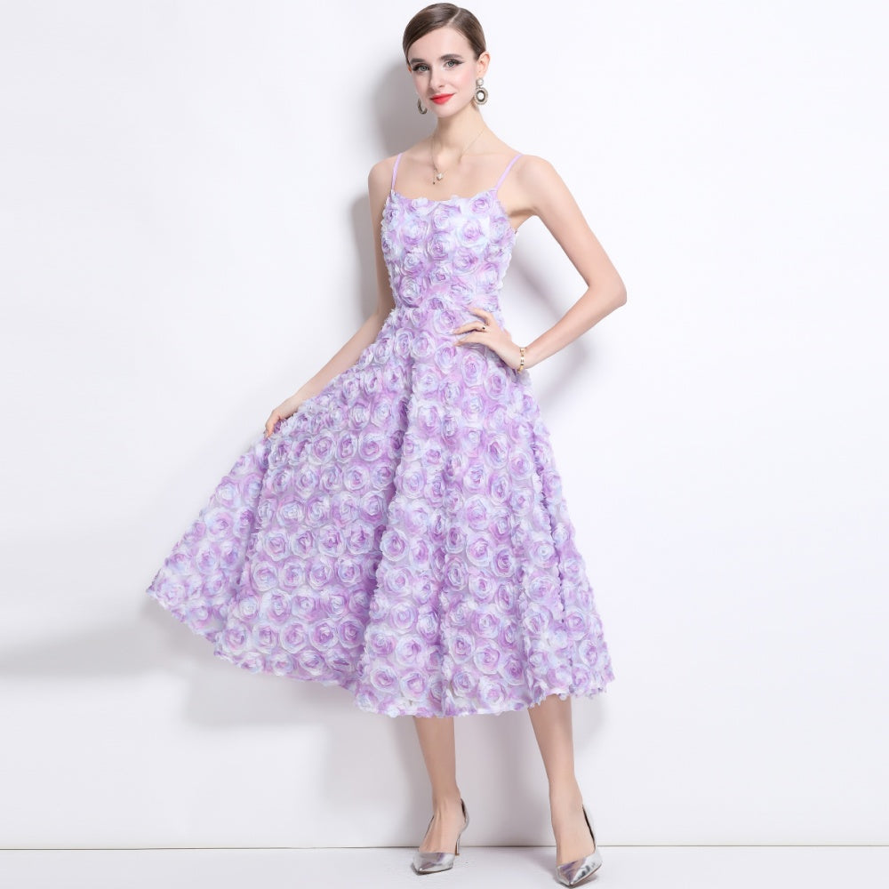 CM-DY042178 Women Elegant European Style Lace Strapless High Waist Mid-Length Dress - Purple
