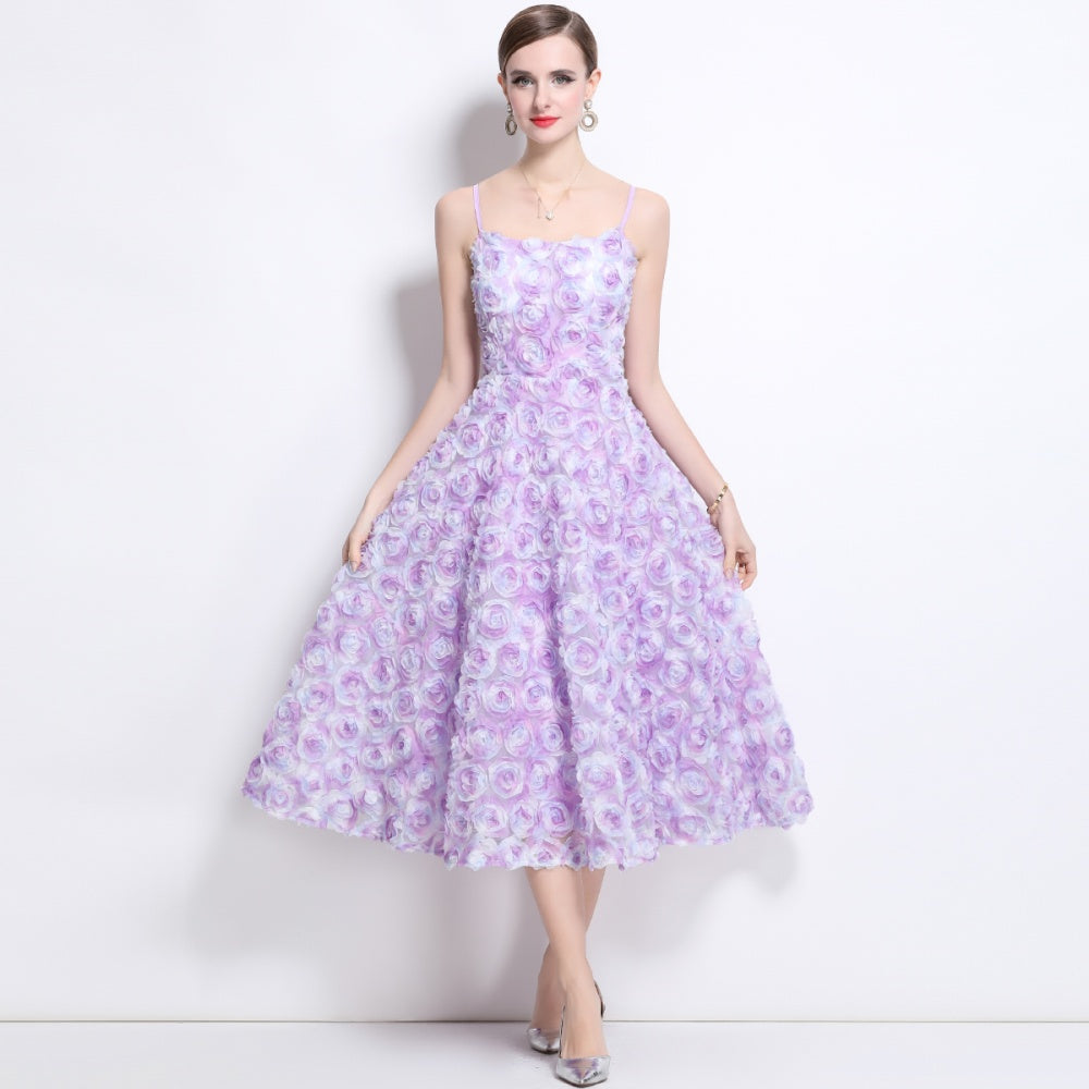 CM-DY042178 Women Elegant European Style Lace Strapless High Waist Mid-Length Dress - Purple