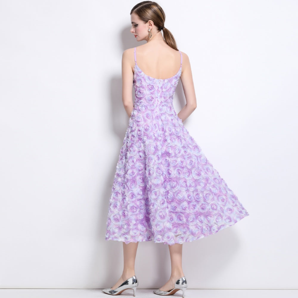 CM-DY042178 Women Elegant European Style Lace Strapless High Waist Mid-Length Dress - Purple