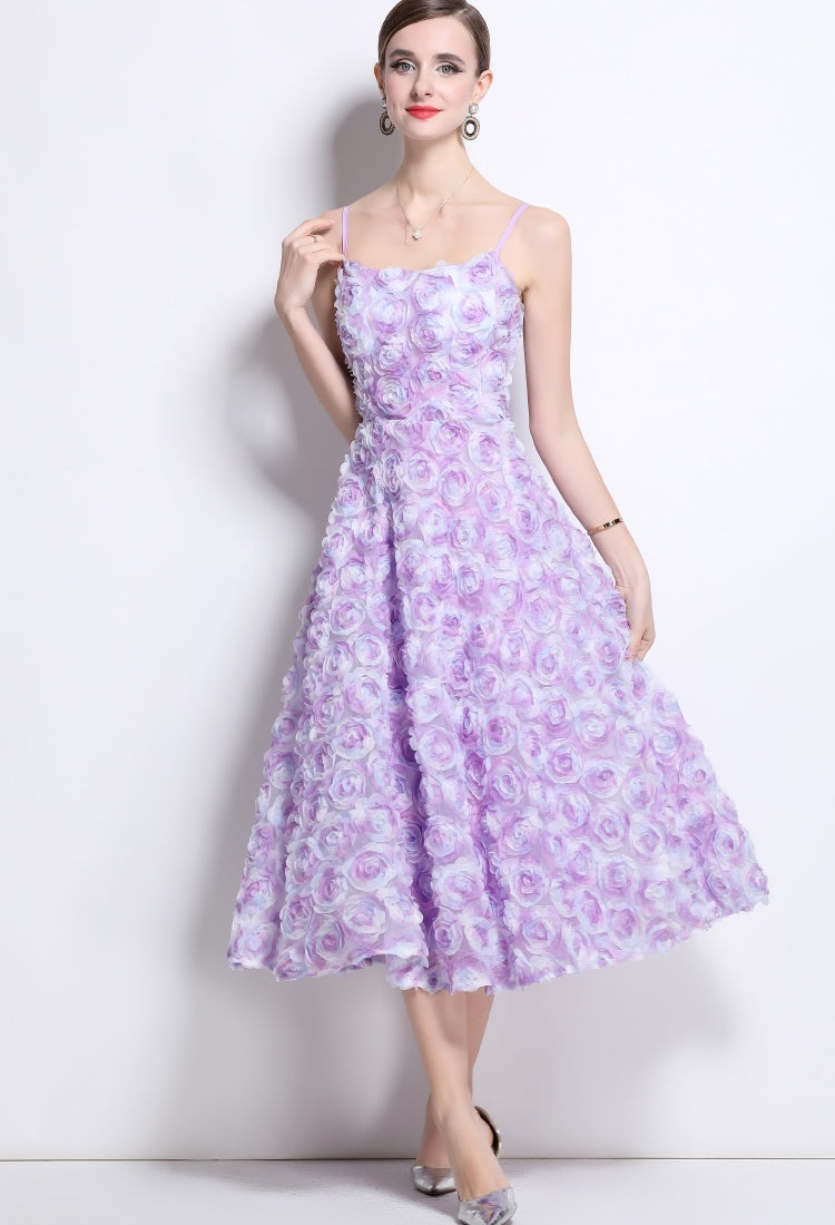 CM-DY042178 Women Elegant European Style Lace Strapless High Waist Mid-Length Dress - Purple