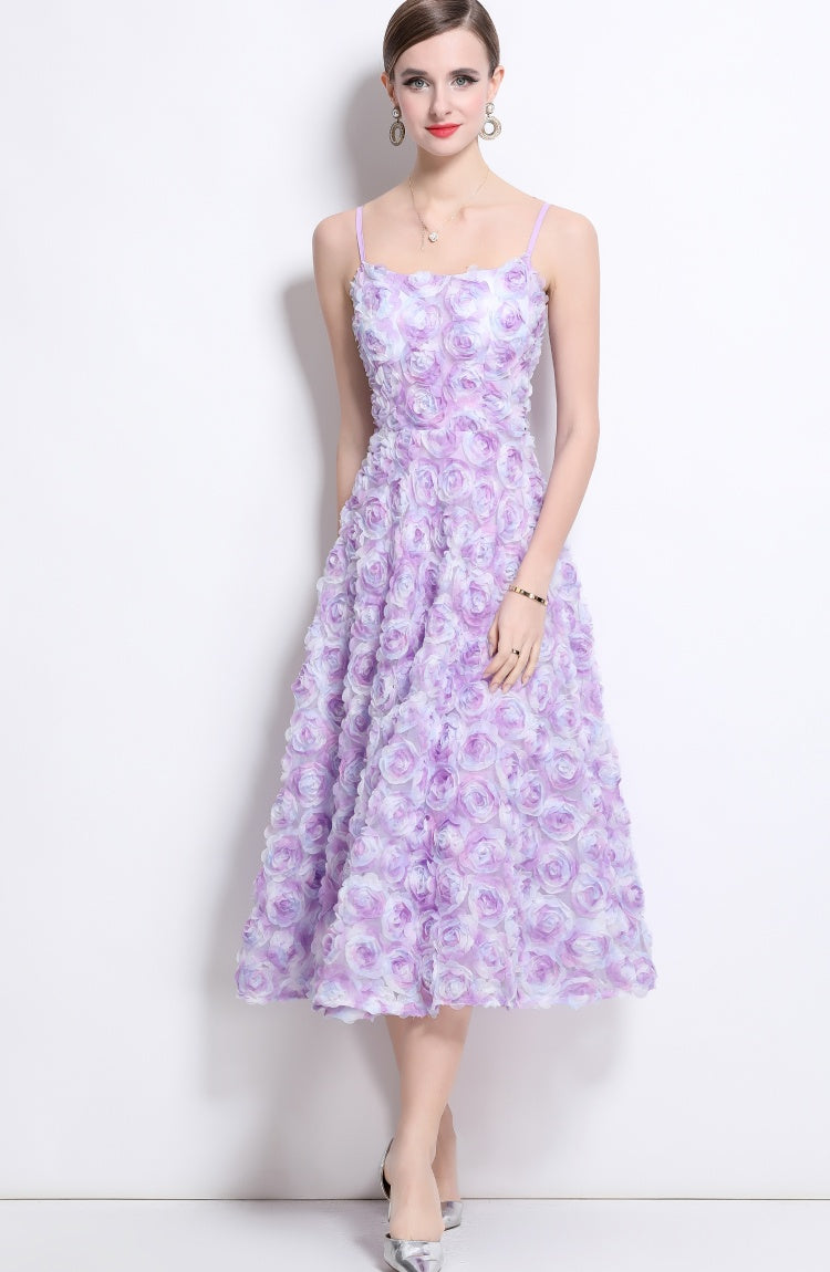 CM-DY042178 Women Elegant European Style Lace Strapless High Waist Mid-Length Dress - Purple