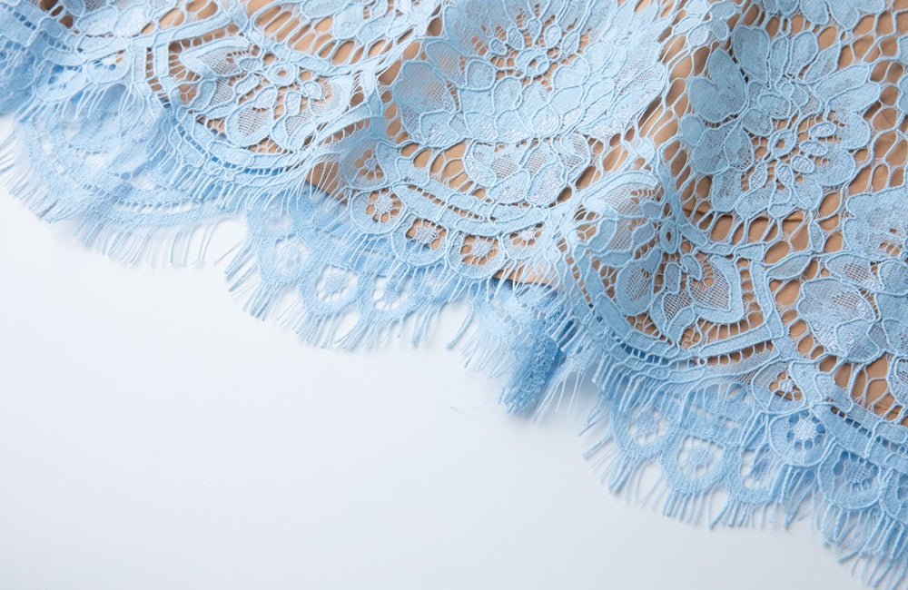 CM-DY042189 Women Elegant European Style Floral Lace Round Neck Sleeveless Mini Dress - Blue