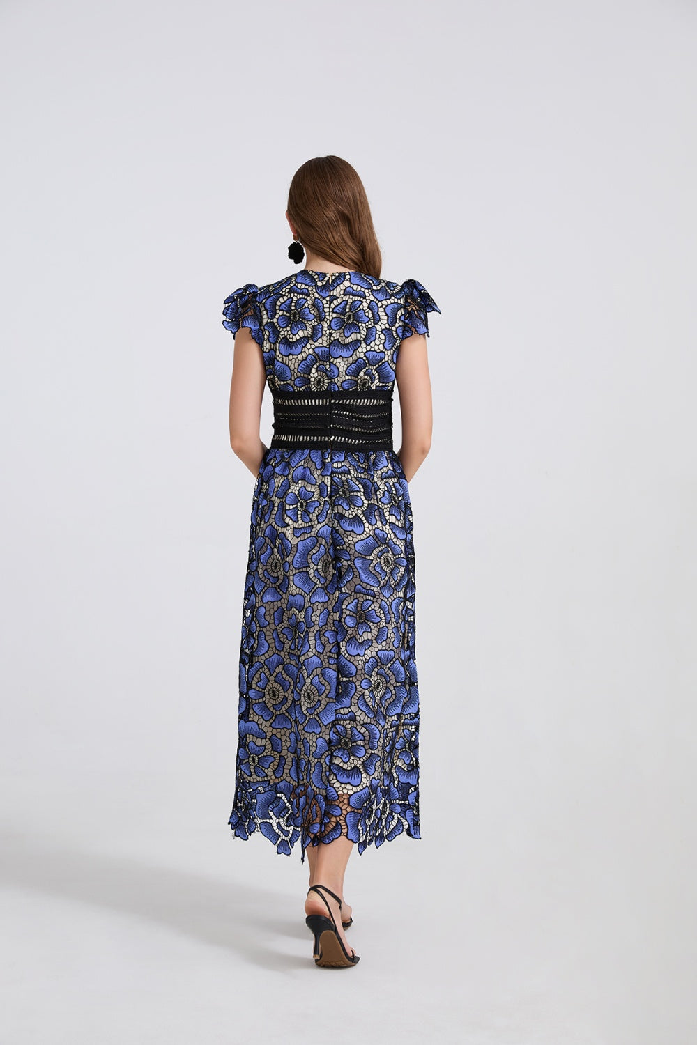 CM-DY042199 Women Elegant European Style Lace V-Neck Boat Sleeve Slim High Waist A-Line Dress (Available in 2 colors)