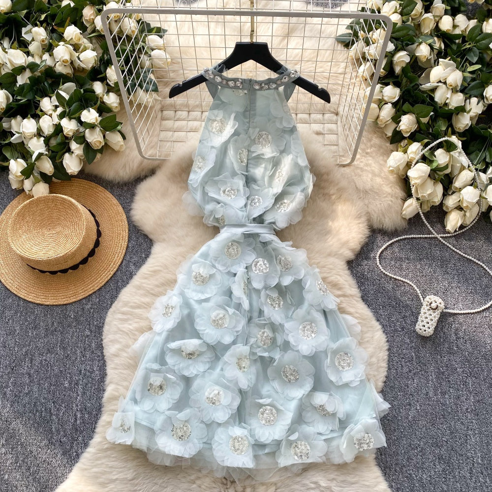CM-DY042226 Women Elegant European Style Round Neck Sleeveless Short Dress - Light Green