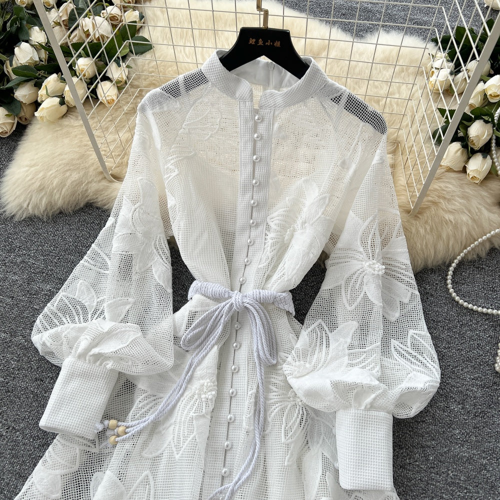 CM-DY042227 Women Elegant European Style Single-Breasted Embroidery A-Line Short Dress (Available in 3 colors)