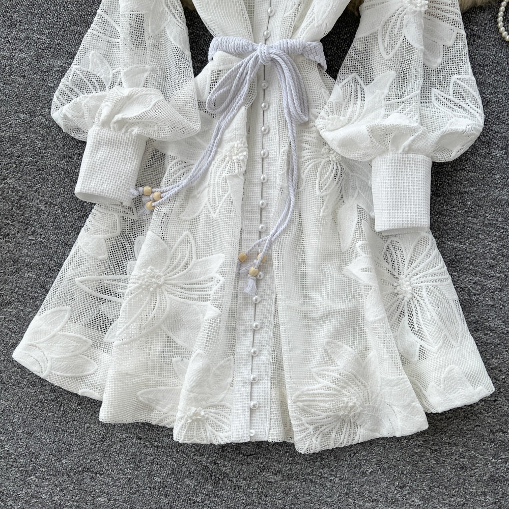 CM-DY042227 Women Elegant European Style Single-Breasted Embroidery A-Line Short Dress (Available in 3 colors)