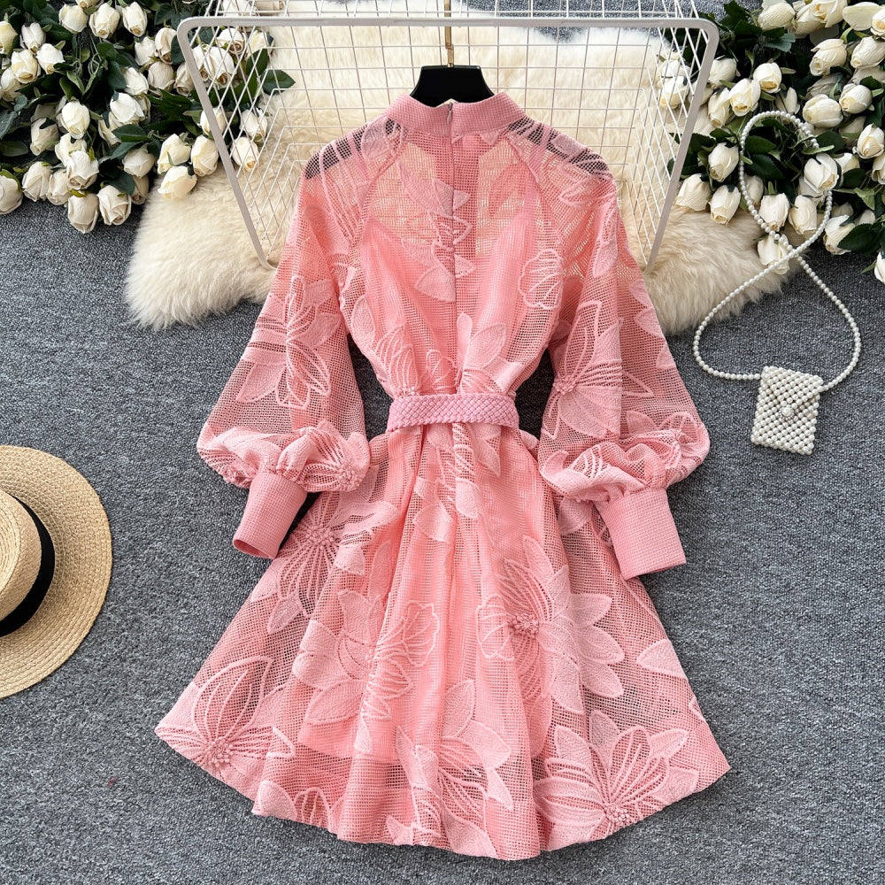 CM-DY042227 Women Elegant European Style Single-Breasted Embroidery A-Line Short Dress (Available in 3 colors)