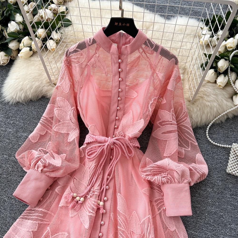 CM-DY042227 Women Elegant European Style Single-Breasted Embroidery A-Line Short Dress (Available in 3 colors)