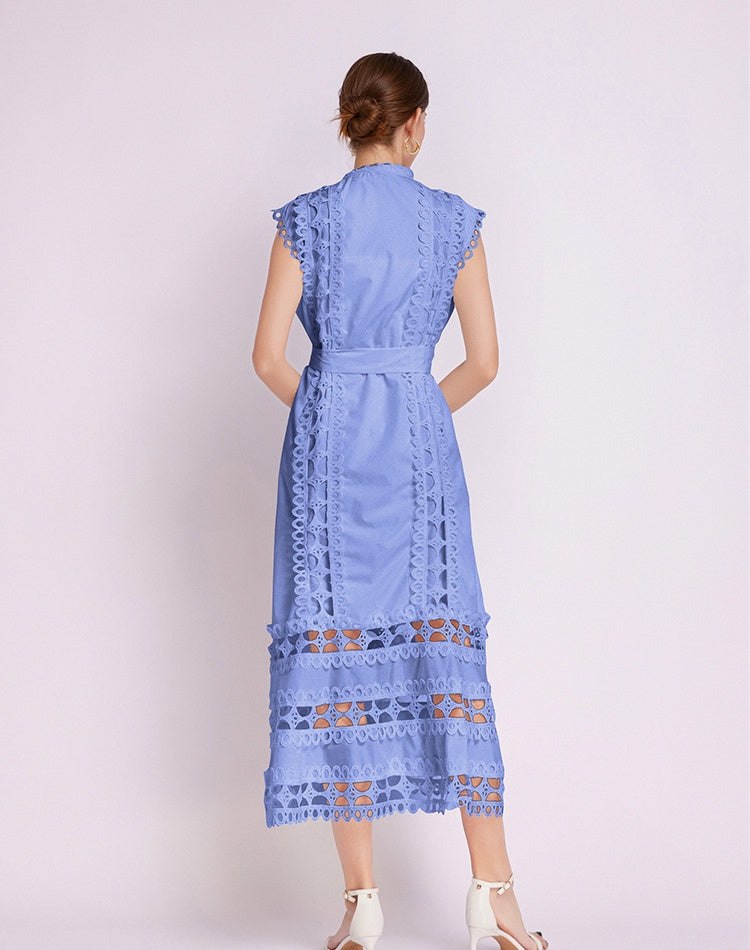 CM-DY043055 Women Elegant European Style Lace Stand Collar Cap Sleeve A-Line Dress (Available in 3 colors)