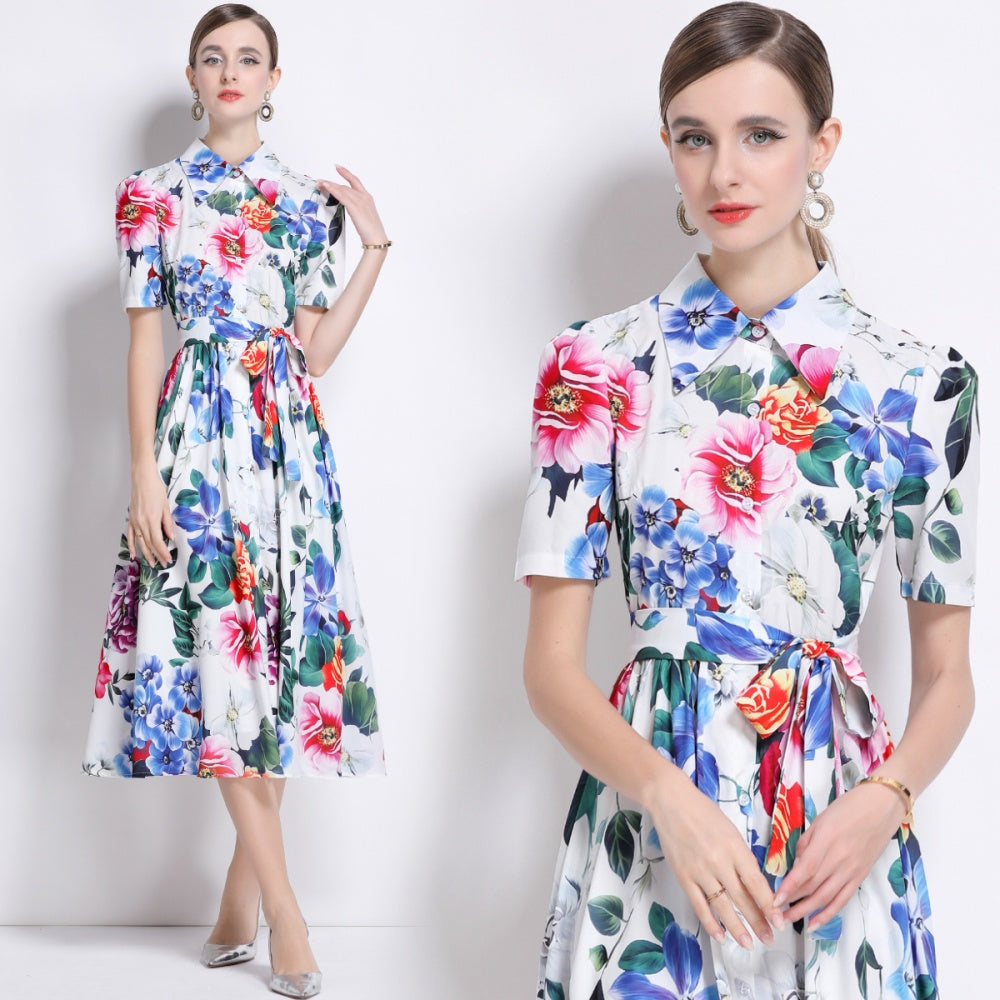 CM-DY044509 Women Elegant European Style Lapel Neckline Sleeveless Gauze Mid-Length Dress
