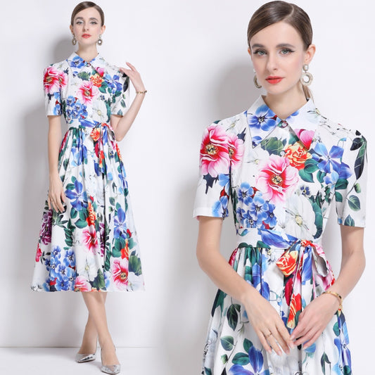 CM-DY044509 Women Elegant European Style Lapel Neckline Sleeveless Gauze Mid-Length Dress