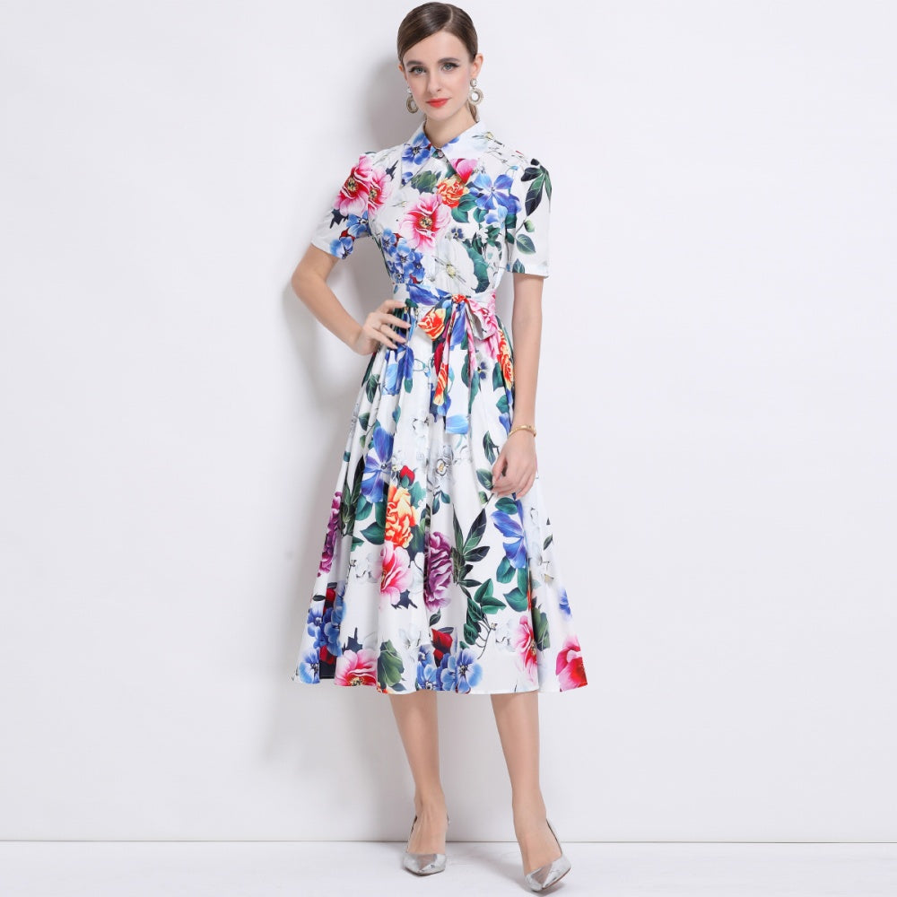 CM-DY044509 Women Elegant European Style Lapel Neckline Sleeveless Gauze Mid-Length Dress