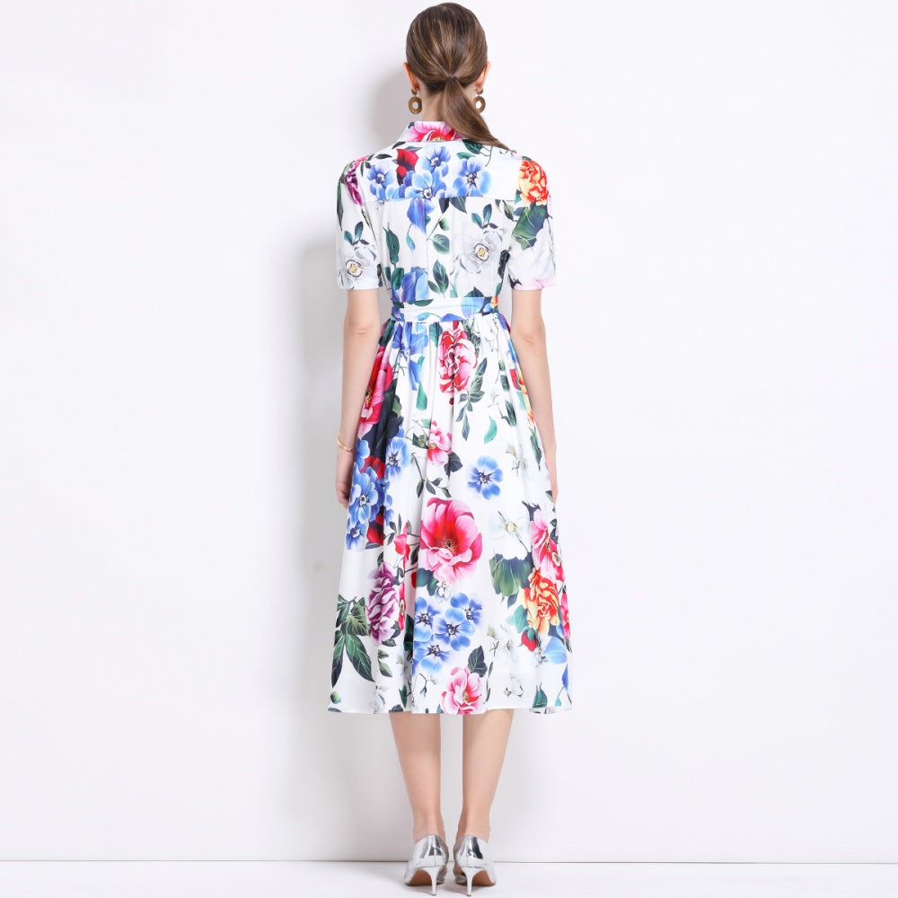 CM-DY044509 Women Elegant European Style Lapel Neckline Sleeveless Gauze Mid-Length Dress