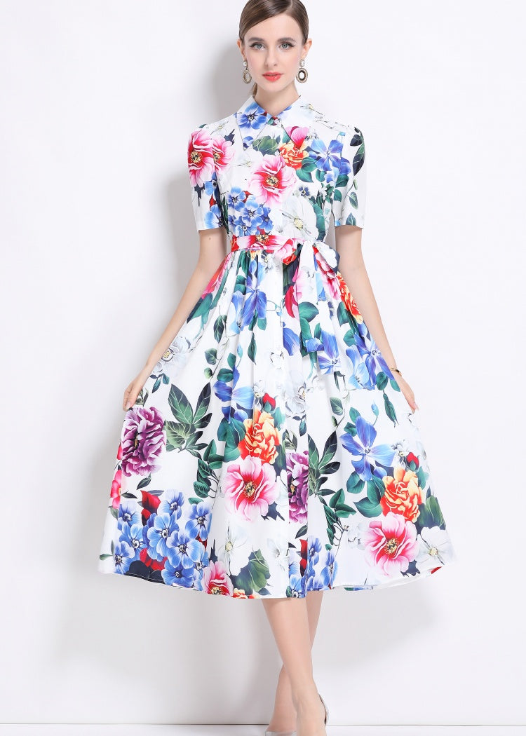 CM-DY044509 Women Elegant European Style Lapel Neckline Sleeveless Gauze Mid-Length Dress