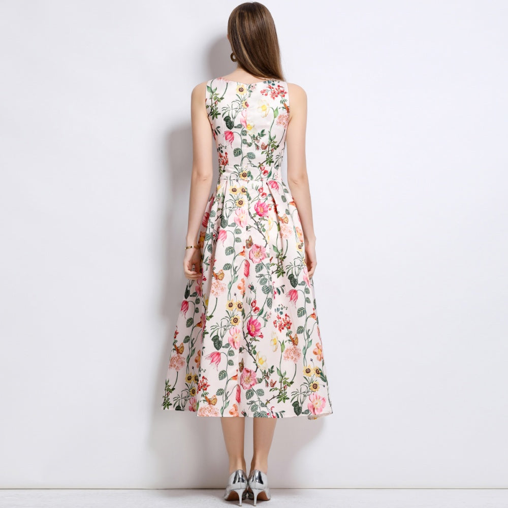 CM-DY044517 Women Elegant European Style Round Neck Sleeveless High Waist A-Line Dress
