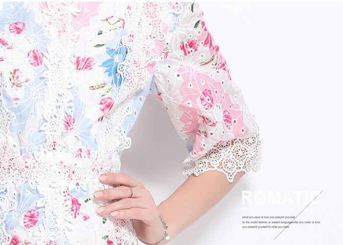 CM-DY044520 Women Elegant European Style Round Neck 3/4 Sleeve Embroidery A-Line Dress