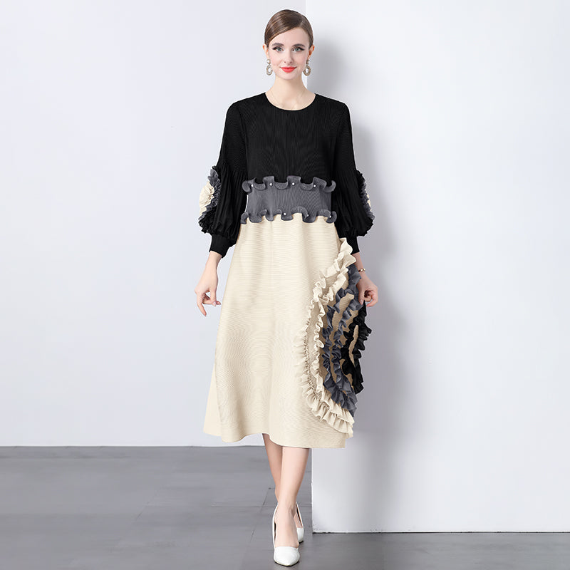 CM-DY045446 Women Elegant European Style Round Neck Lantern Sleeve Long Cupcake Dress (Available in 8 colors)