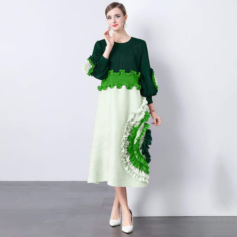 CM-DY045446 Women Elegant European Style Round Neck Lantern Sleeve Long Cupcake Dress (Available in 8 colors)