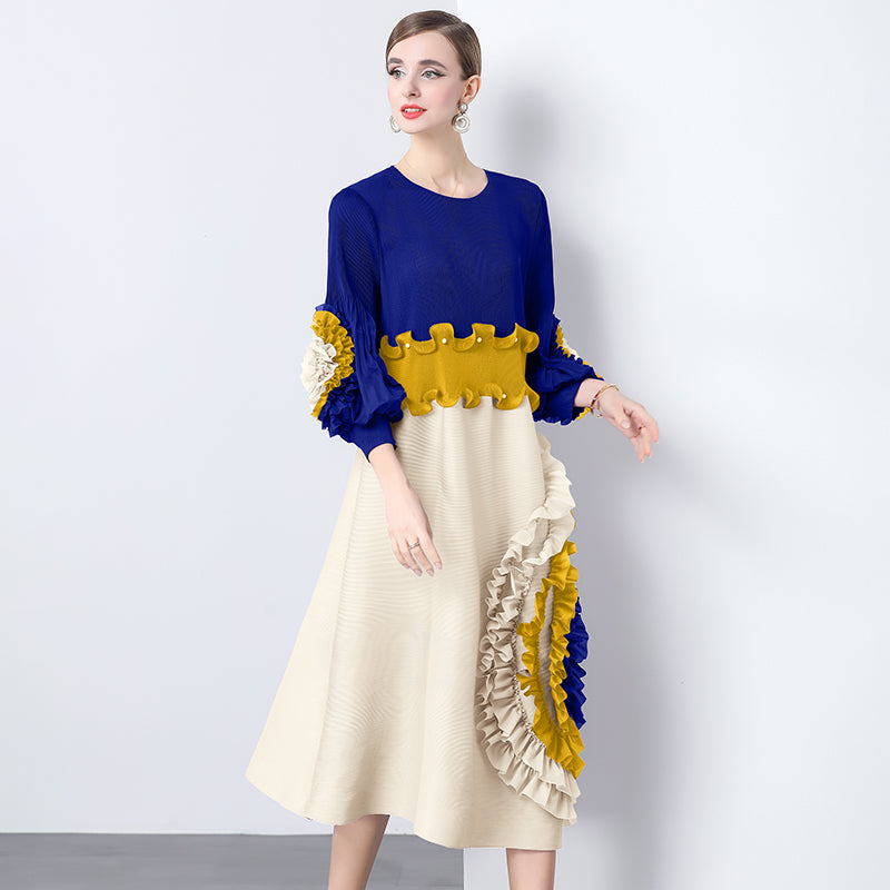 CM-DY045446 Women Elegant European Style Round Neck Lantern Sleeve Long Cupcake Dress (Available in 8 colors)