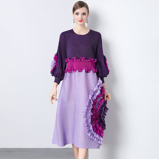 CM-DY045446 Women Elegant European Style Round Neck Lantern Sleeve Long Cupcake Dress (Available in 8 colors)