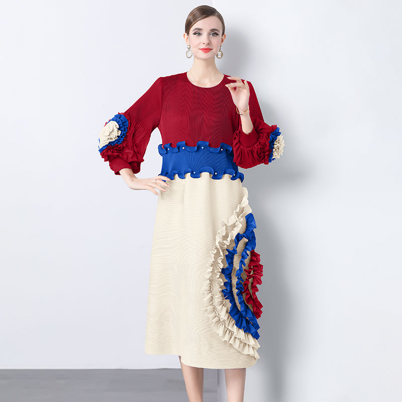 CM-DY045446 Women Elegant European Style Round Neck Lantern Sleeve Long Cupcake Dress (Available in 8 colors)