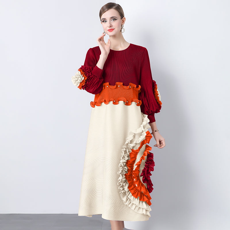 CM-DY045446 Women Elegant European Style Round Neck Lantern Sleeve Long Cupcake Dress (Available in 8 colors)
