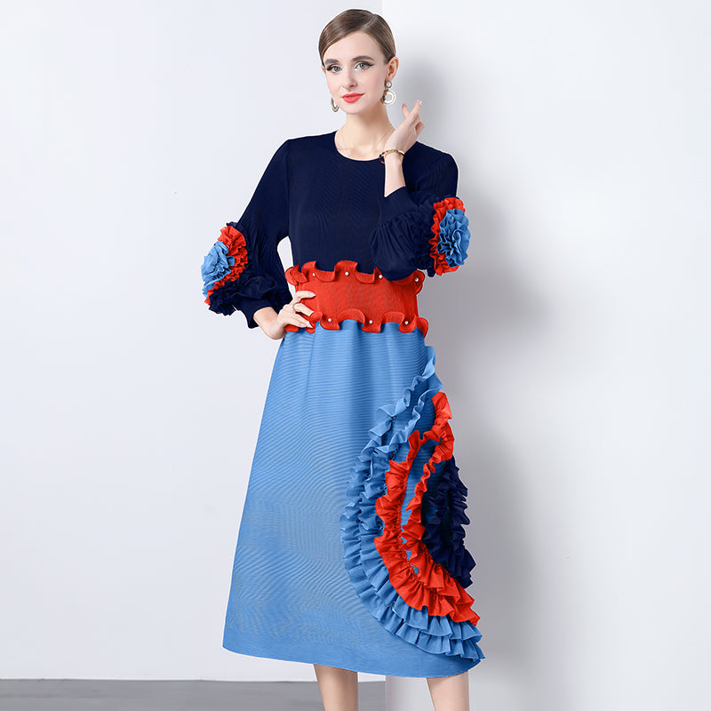 CM-DY045446 Women Elegant European Style Round Neck Lantern Sleeve Long Cupcake Dress (Available in 8 colors)