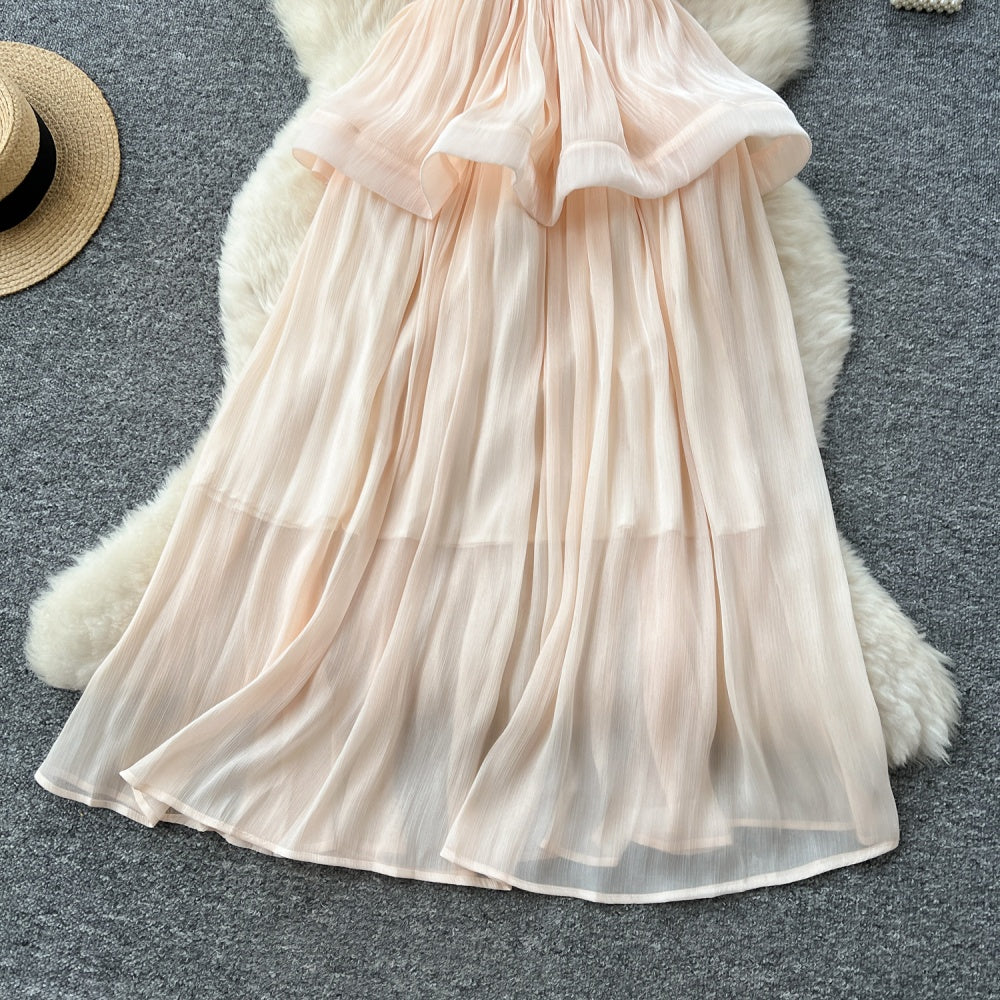 CM-DY045541 Women Elegant European Style V-Neck Half Sleeve Pinched Waist Long Dress (Available in 6 colors)