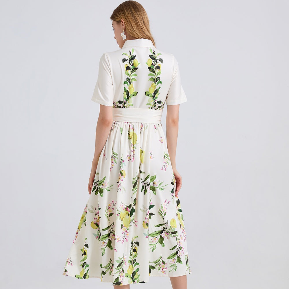 CM-DY045852 Women Elegant European Style Collar Neckline ShortSleeve High Waist A-Line Dress