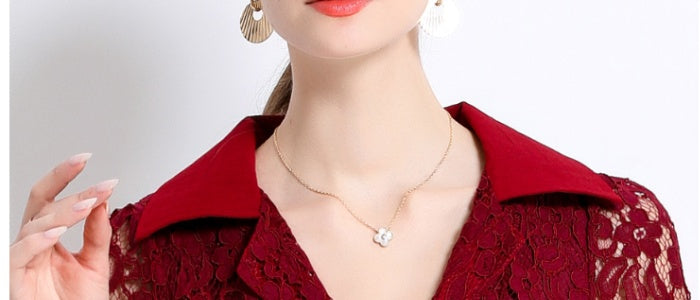 CM-DY045861 Women Elegant European Style Lapel Neckline Short Sleeve High Waist A-Line Dress With Belt - Dark Red
