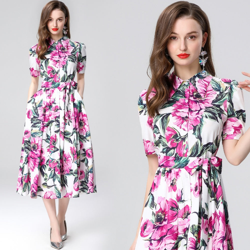 CM-DY046799 Women Elegant European Style Lapel Sleeveless Gauze Slim Pinched Waist Long Dress