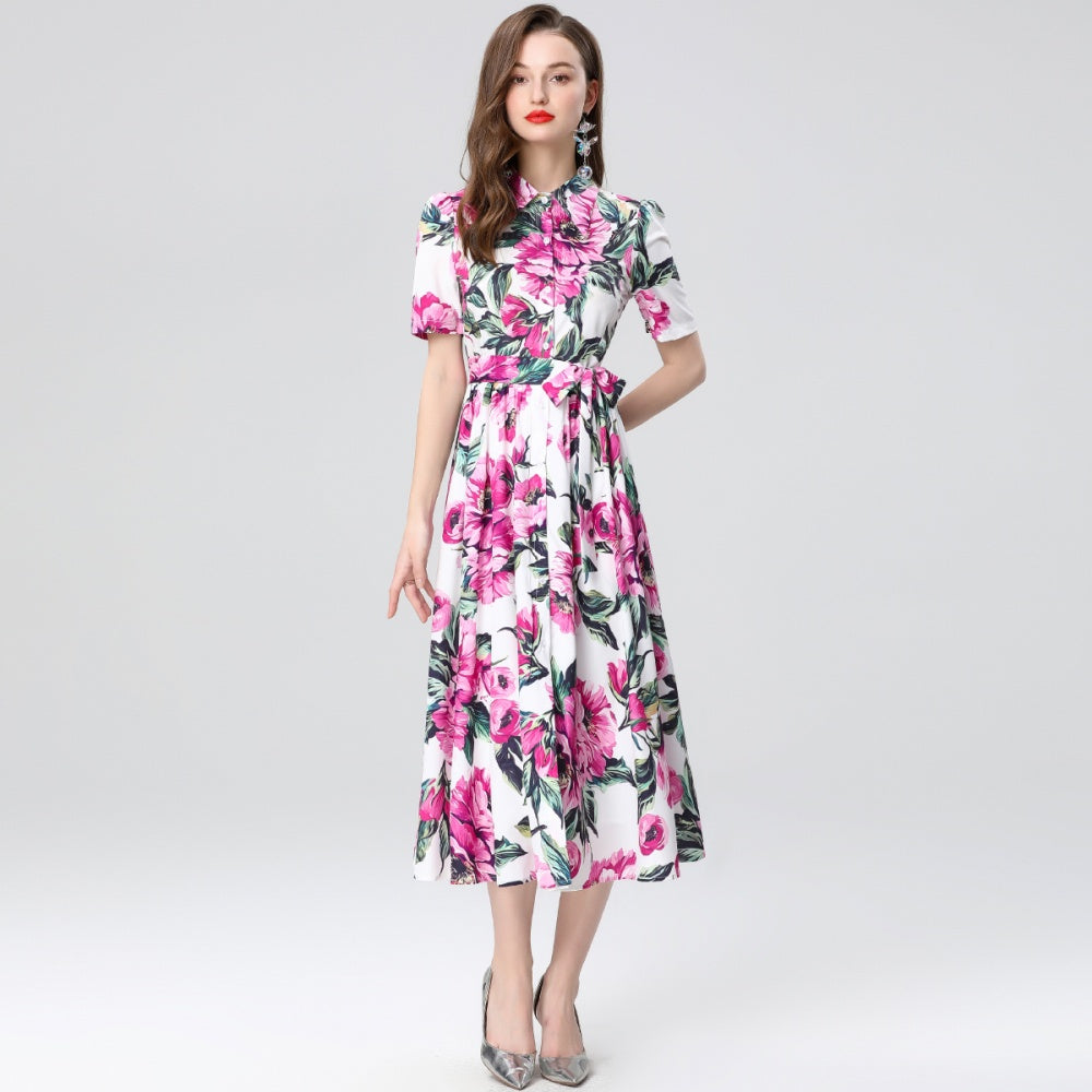 CM-DY046799 Women Elegant European Style Lapel Sleeveless Gauze Slim Pinched Waist Long Dress