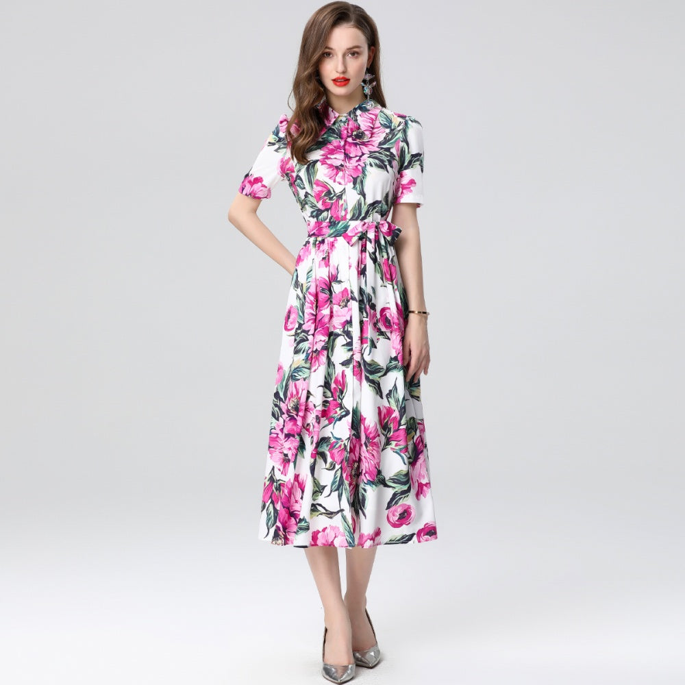 CM-DY046799 Women Elegant European Style Lapel Sleeveless Gauze Slim Pinched Waist Long Dress