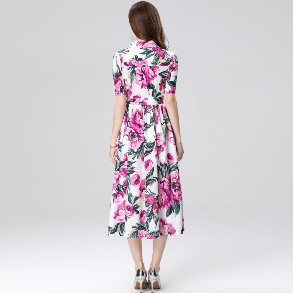 CM-DY046799 Women Elegant European Style Lapel Sleeveless Gauze Slim Pinched Waist Long Dress