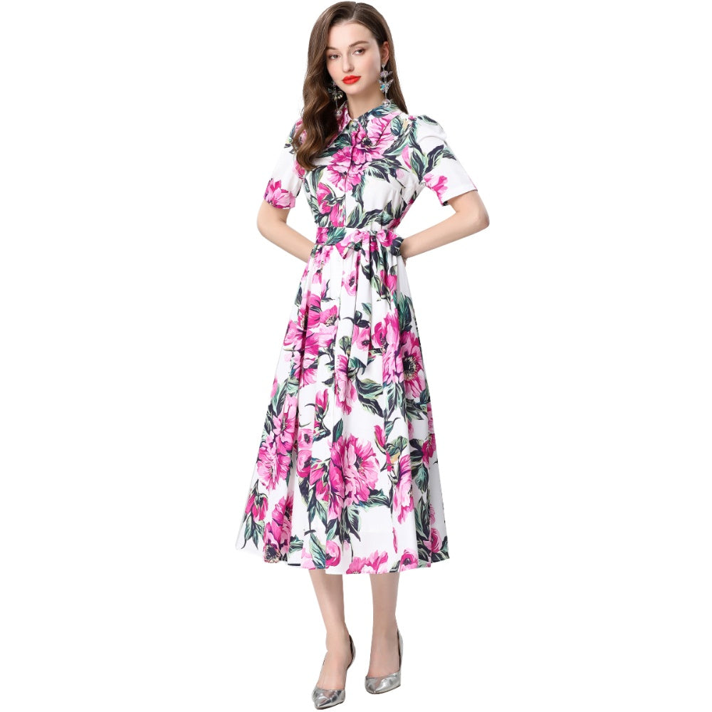 CM-DY046799 Women Elegant European Style Lapel Sleeveless Gauze Slim Pinched Waist Long Dress