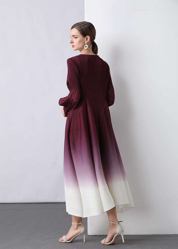 CM-DY047057 Women Elegant European Style Round Neck Trumpet Sleeve Gradient Mid-Length Dress