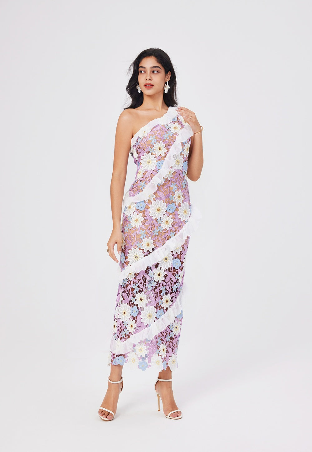 CM-DY047154 Women Trendy Bohemian Style Embroidered Oblique Collar One Shoulder Slim Long Dress (Available in 2 colors)
